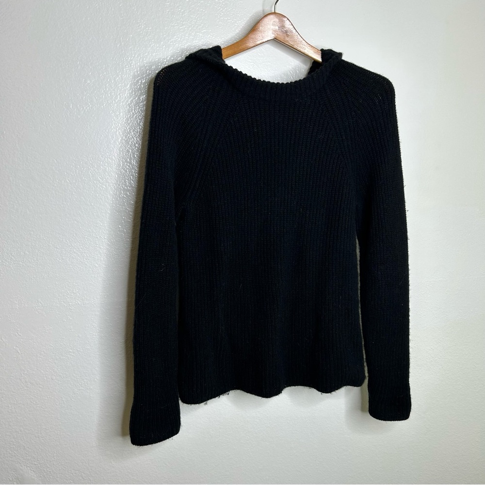 VINCE Cashmere Wool Ribbed Hooded Pullover Sweater Black S - Picture 10 of 12